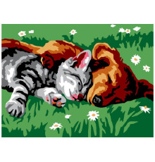 Картина по номерам на холсте "Котенок и щенок"