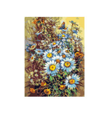 Картина по номерам на холсте "Букет с ромашками и бабочкой"