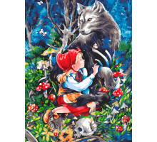 Картина по номерам на холсте "Красная шапочка и серый волк "