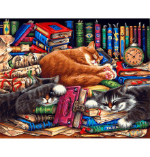 Картина по номерам на холсте "Библиотека кошек"