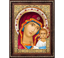 Алмазная мозаика без подрамника "Икона Казанская Богородица"