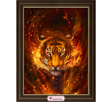 Алмазная мозаика без подрамника "Тигр в пламени"