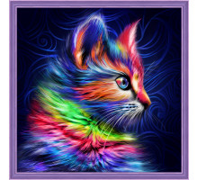 Алмазная мозаика без подрамника "Разноцветный котенок"