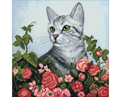 Алмазная мозаика без подрамника "Цветочный кот"