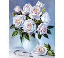 Алмазная мозаика без подрамника "Букеи белых роз"