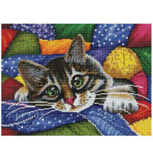 Алмазная мозаика на подрамнике "Котик в лоскутках"