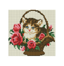 Алмазная мозаика на подрамнике "Котёнок в корзинке"