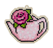 Алмазная мозаика на деревянной основе "Чайник с розой"